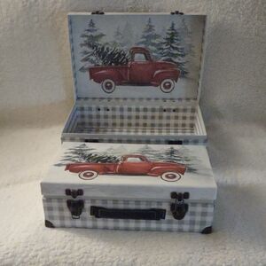 Red Truck Set Of Two Nesting Holiday Storage Boxes